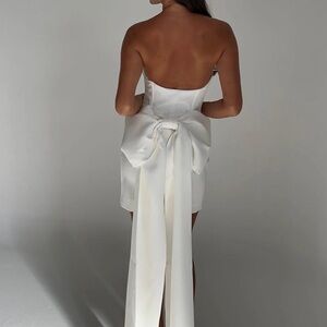 Meshki White Strapless Mini Dress with Statement Bow